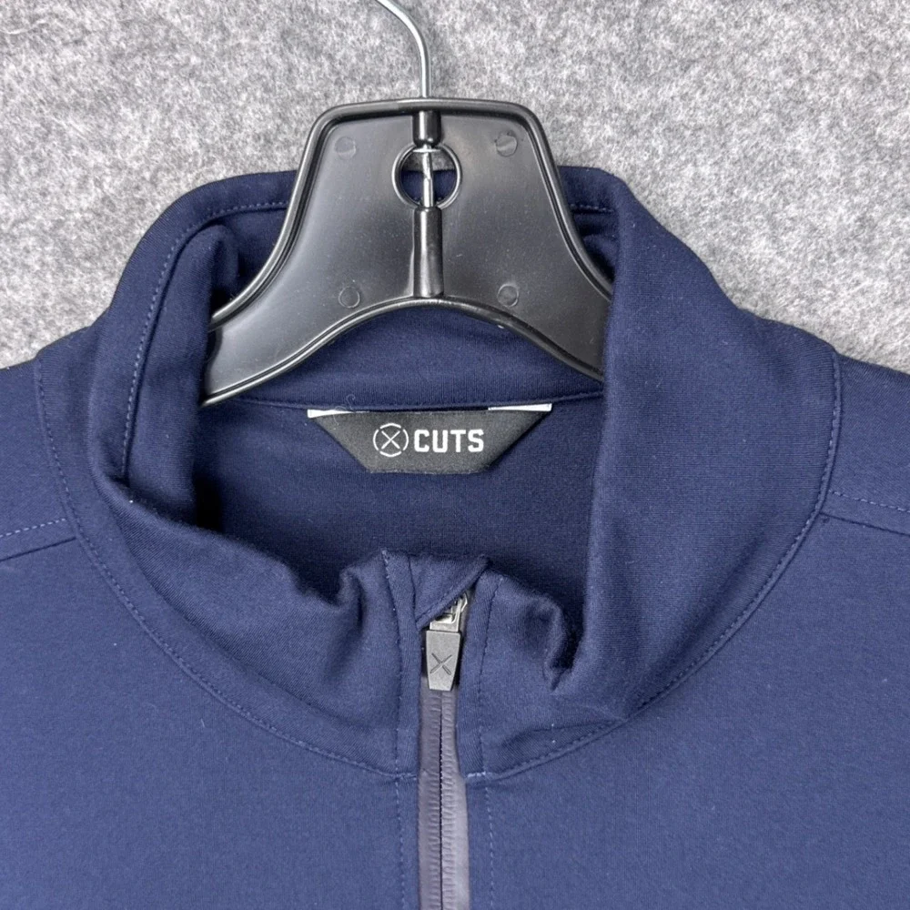 Cuts Pullover Quarter Zip XXL Navy Blue Viscose Blend Stretch Business Casual